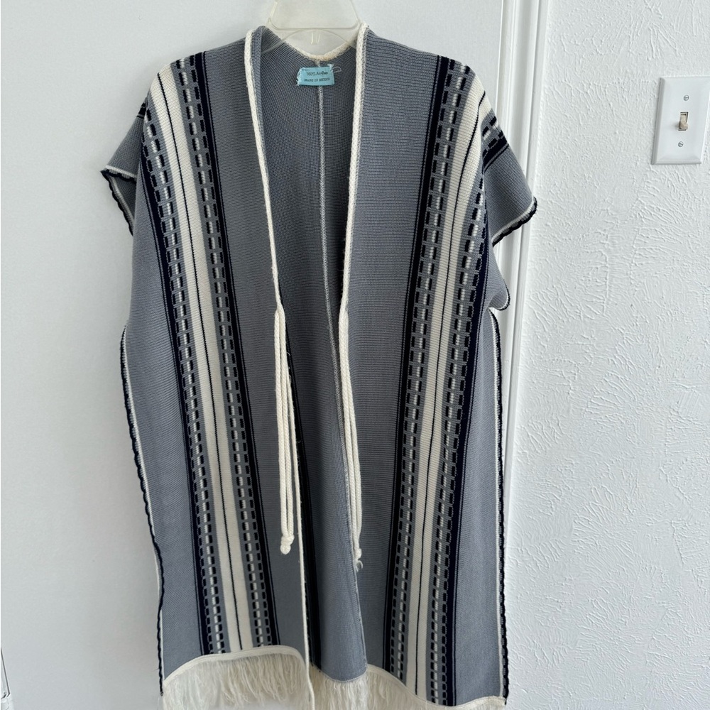 Boho fringe open sweater poncho style unisex